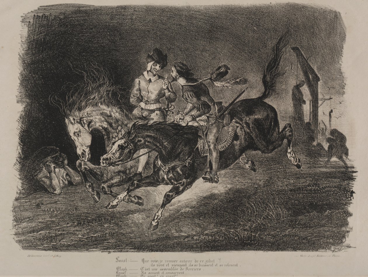 Illustrations for Faust: Faust and Mephistopheles Horse Riding on the Sabbath by Eugène Delacroix