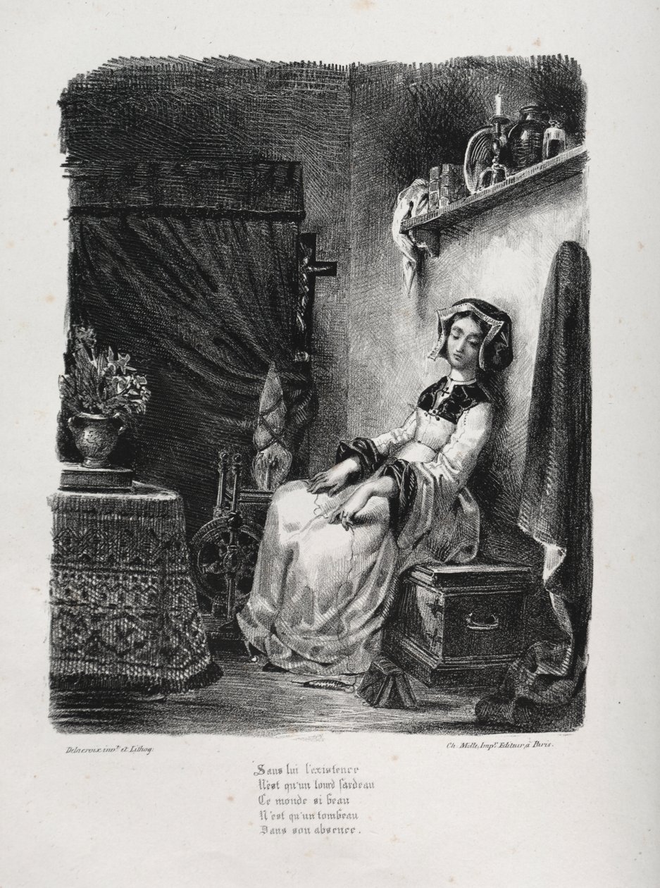 Illustrations for Faust: Marguerite with the Wheel by Eugène Delacroix
