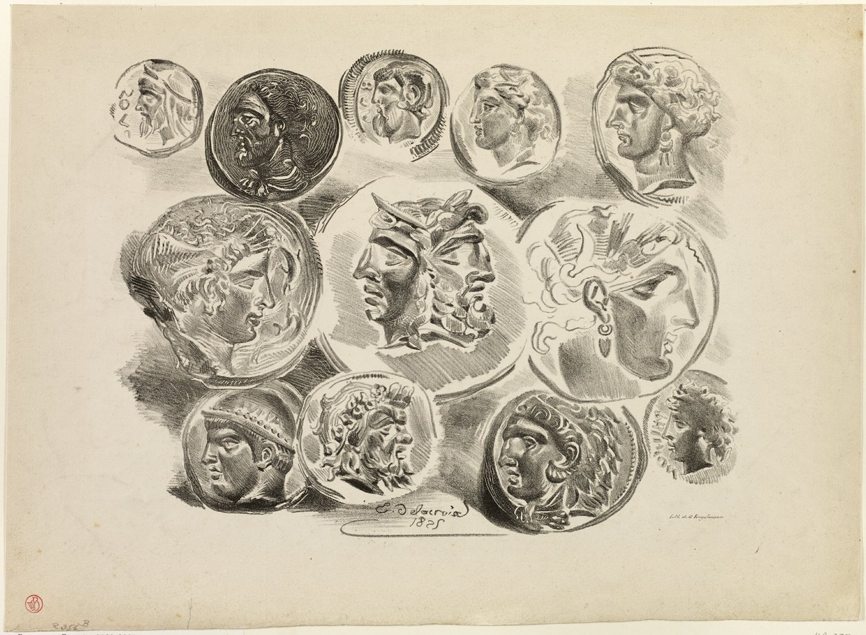 Sheet of Twelve Antique Medals by Eugène Delacroix