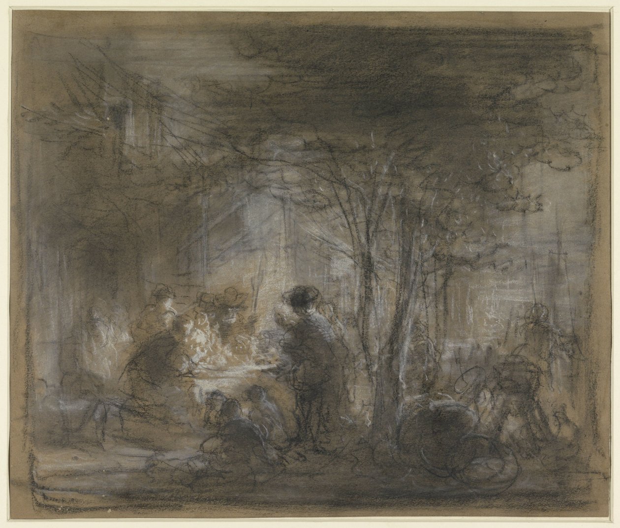 Group Around a Table Under Trees by Eugène François de Block