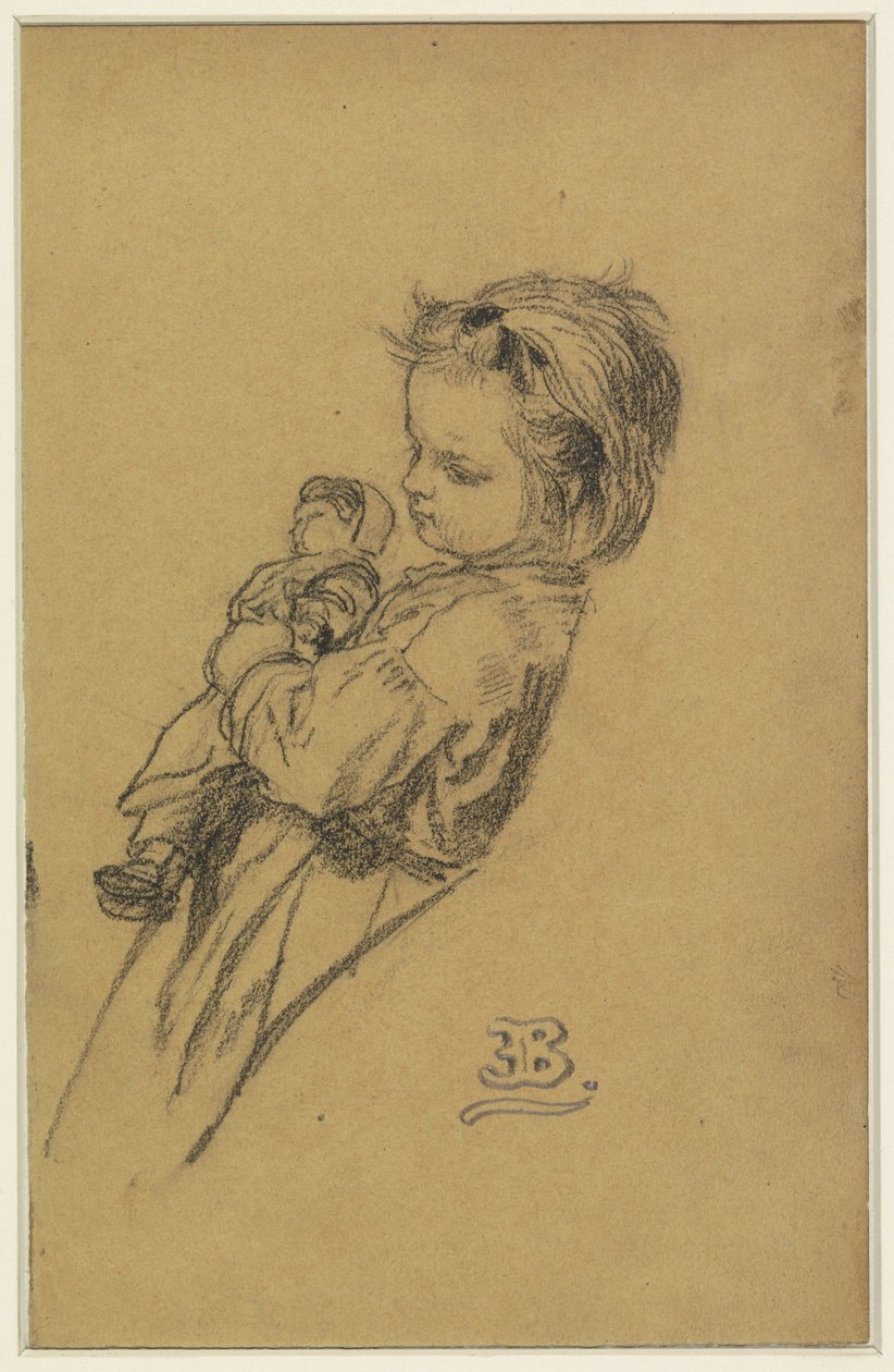Portrait of Stéphania Maria Anna Isabella de Block-Loor, Standing with Doll by Eugène François de Block