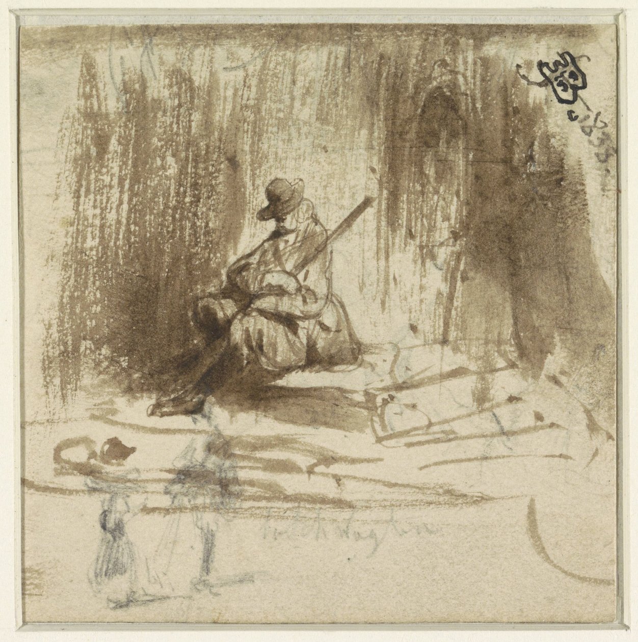 Sketches of a Seated Man and Two Standing Figures by Eugène François de Block