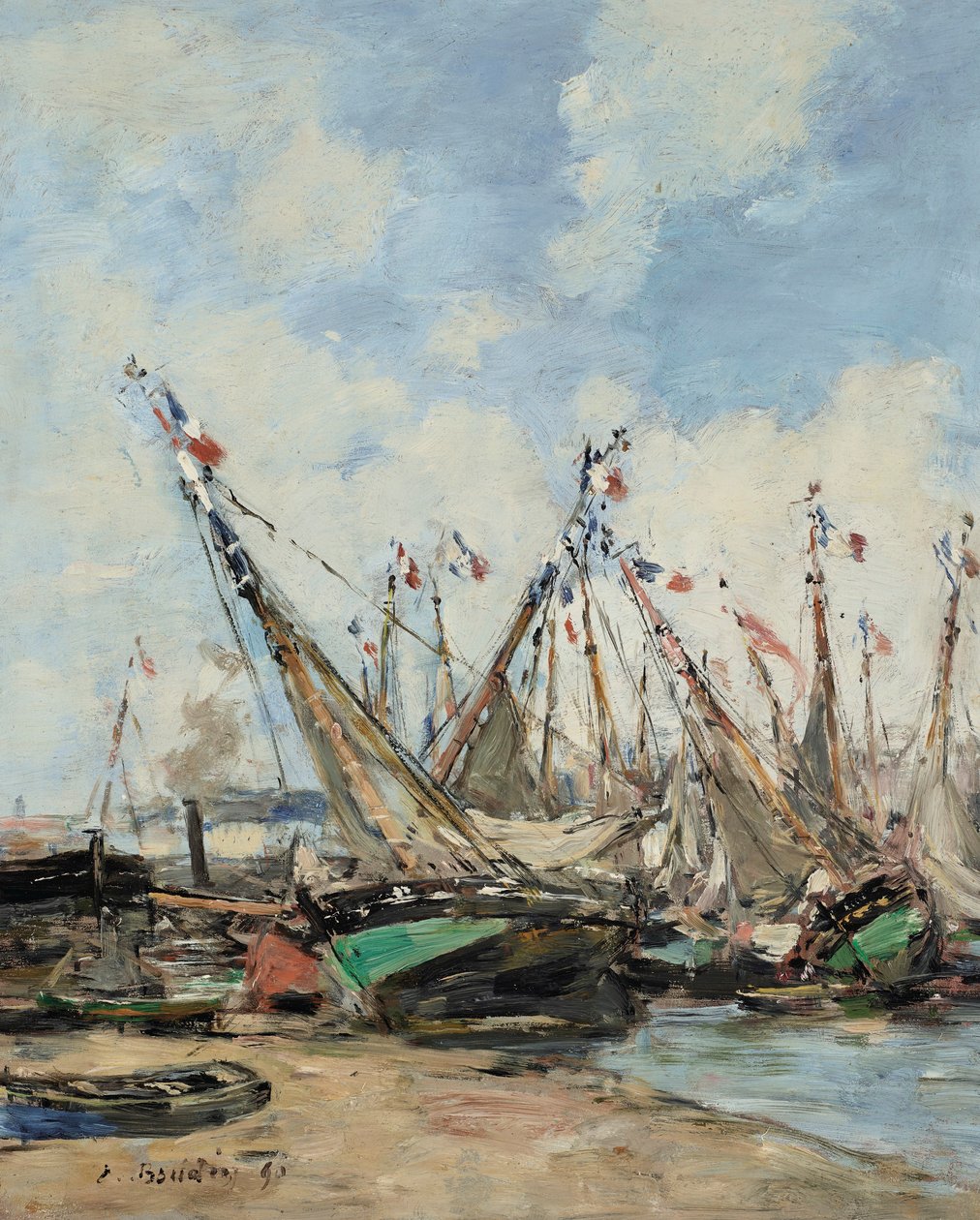 Trouville, the Port, Stranded Sailboats by Eugene Louis Boudin