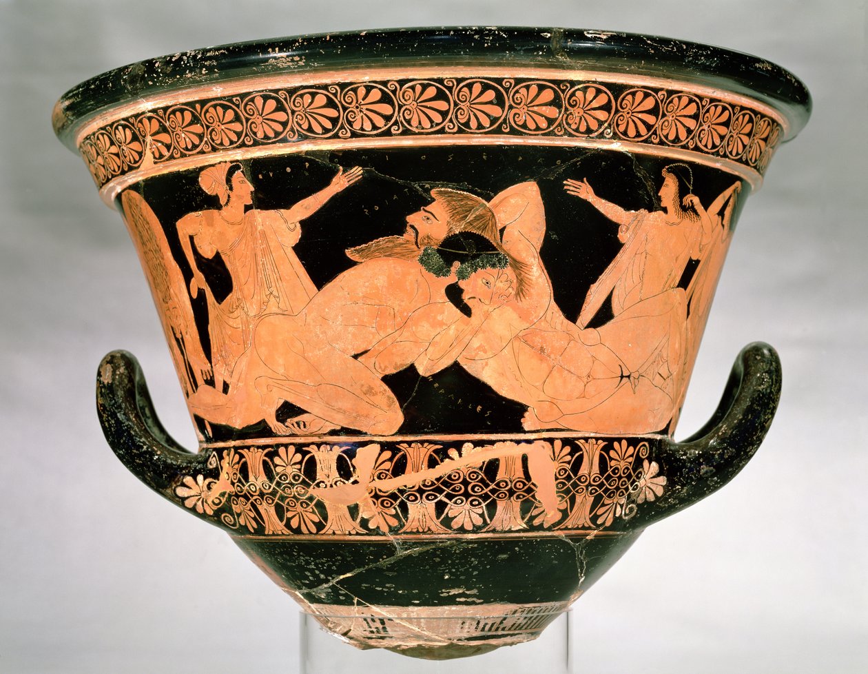 Attic red-figure calyx-krater depicting Herakles Wrestling with Antaeus, from Cervetri by Euphronios