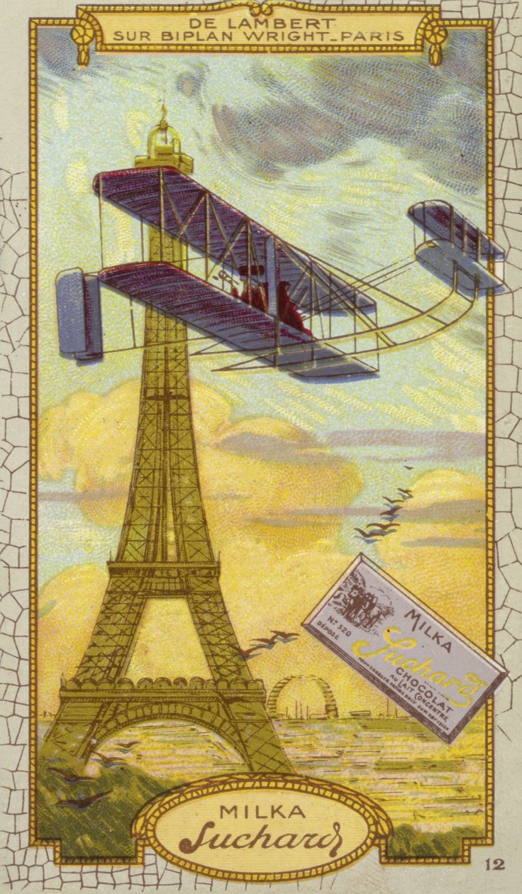 Charles de Lambert in a Wright Biplane, Paris by European School