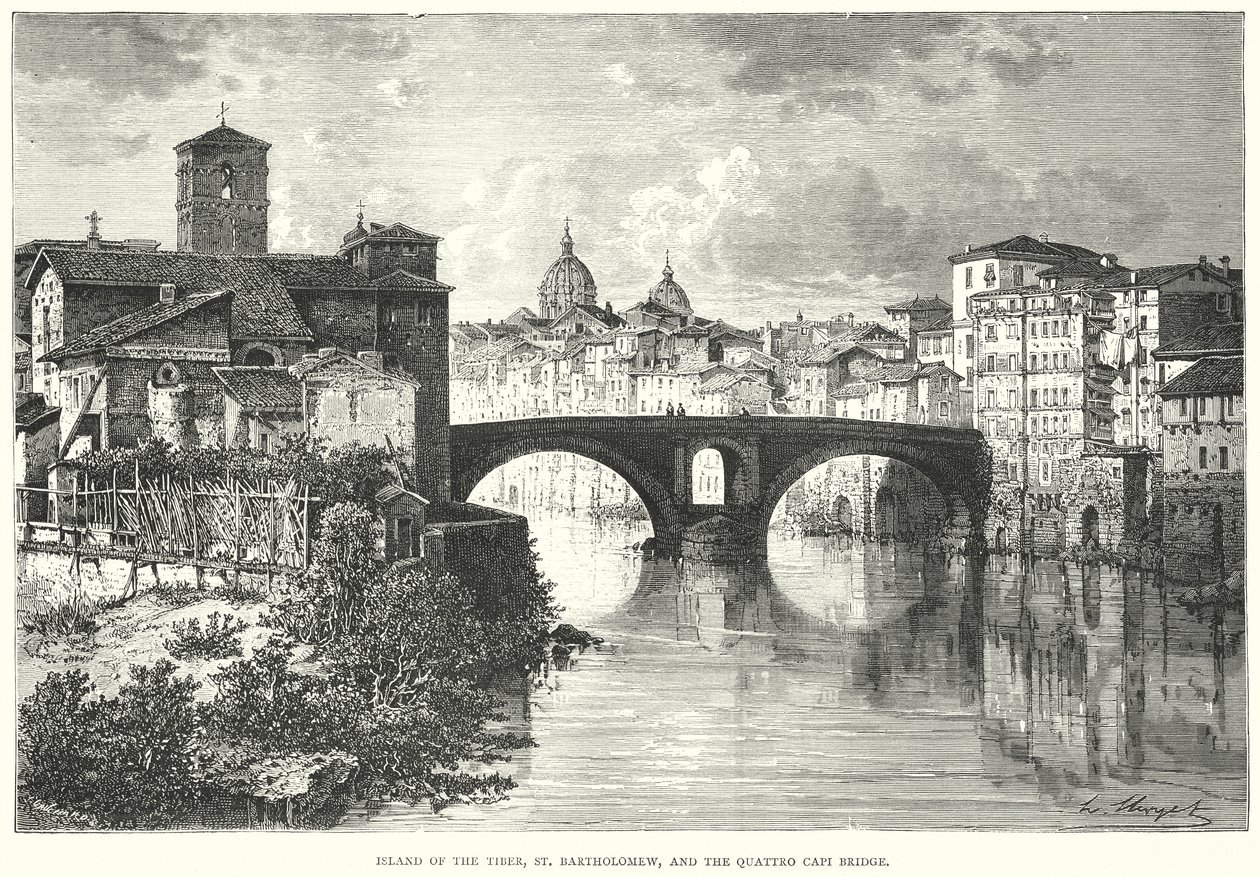 Island of the Tiber, St Bartholomew, and the Quattro Capi Bridge by European School
