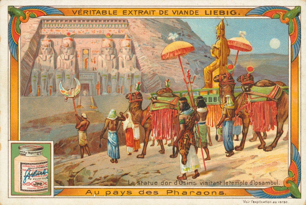 Statue of Osiris Visiting the Temple of Ipsambul, Liebig Card, Early 20th Century by European School