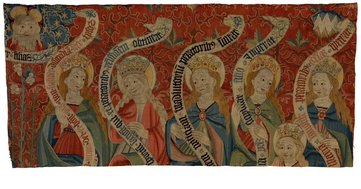 Tapestry Fragment Depicting the Almighty and Six Holy Women, Probably from an Antependium, End of 15th Century by European School