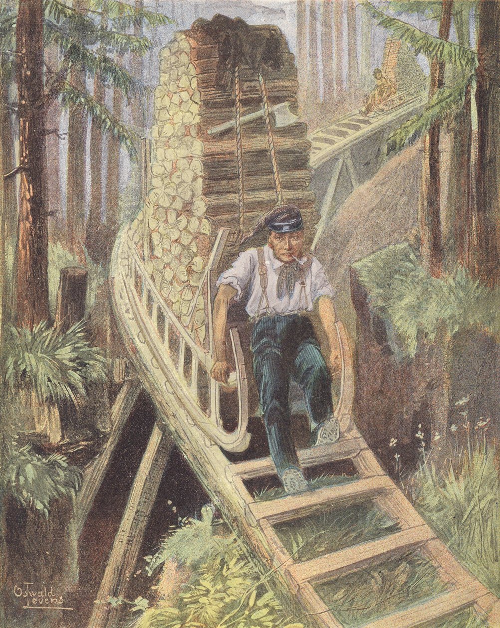 Transporting Logs on a Sledge in the Vosges by European School