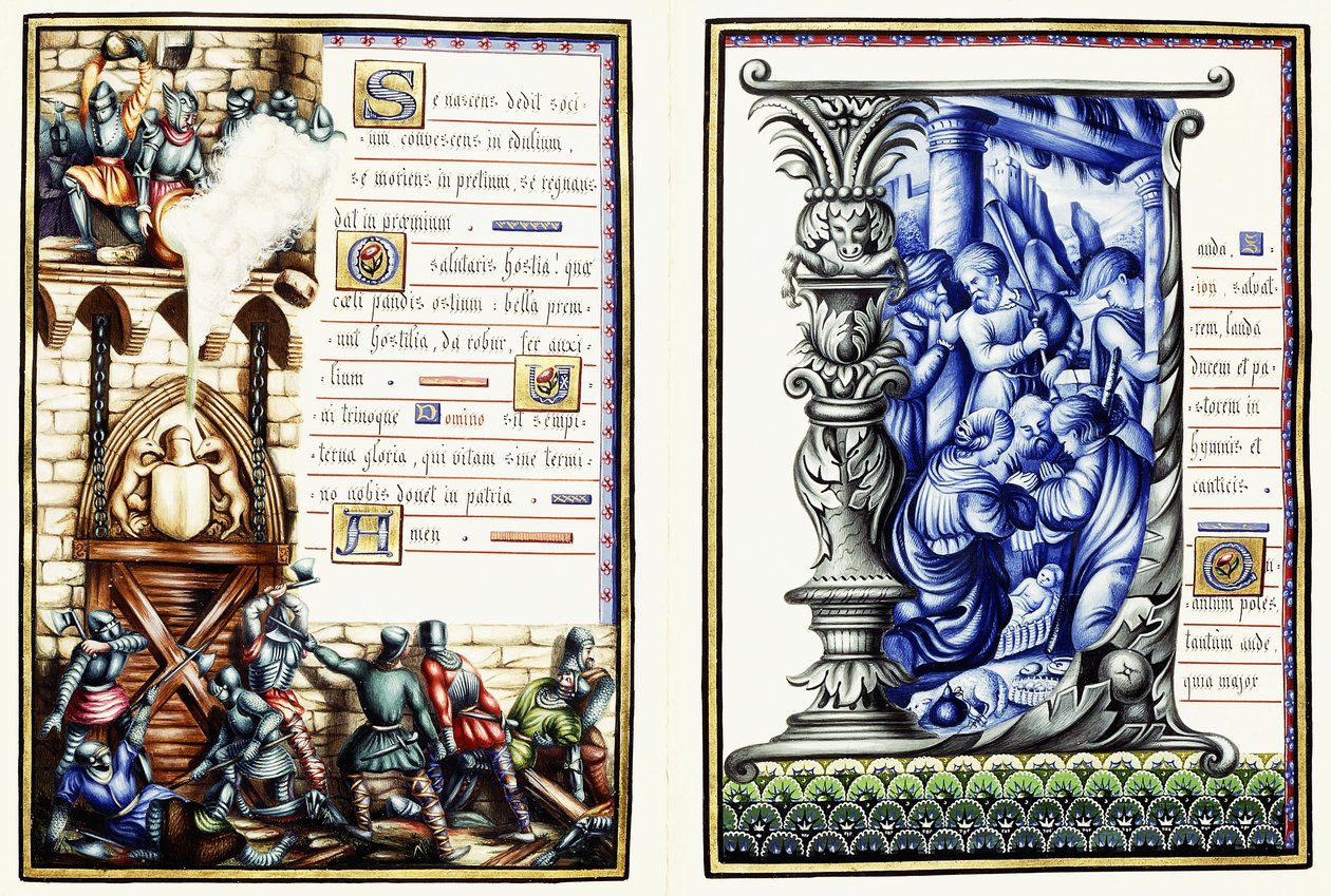 Two leaves from a Hymnal in Latin, c.1890 by European School