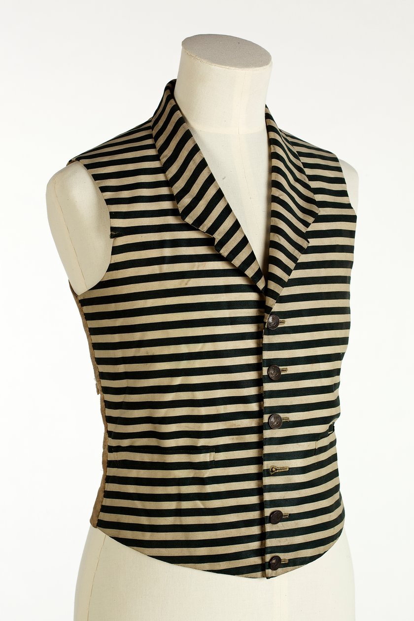 Waistcoat with Dark Green and White Horizontal Stripes, c.1800-50 by European School
