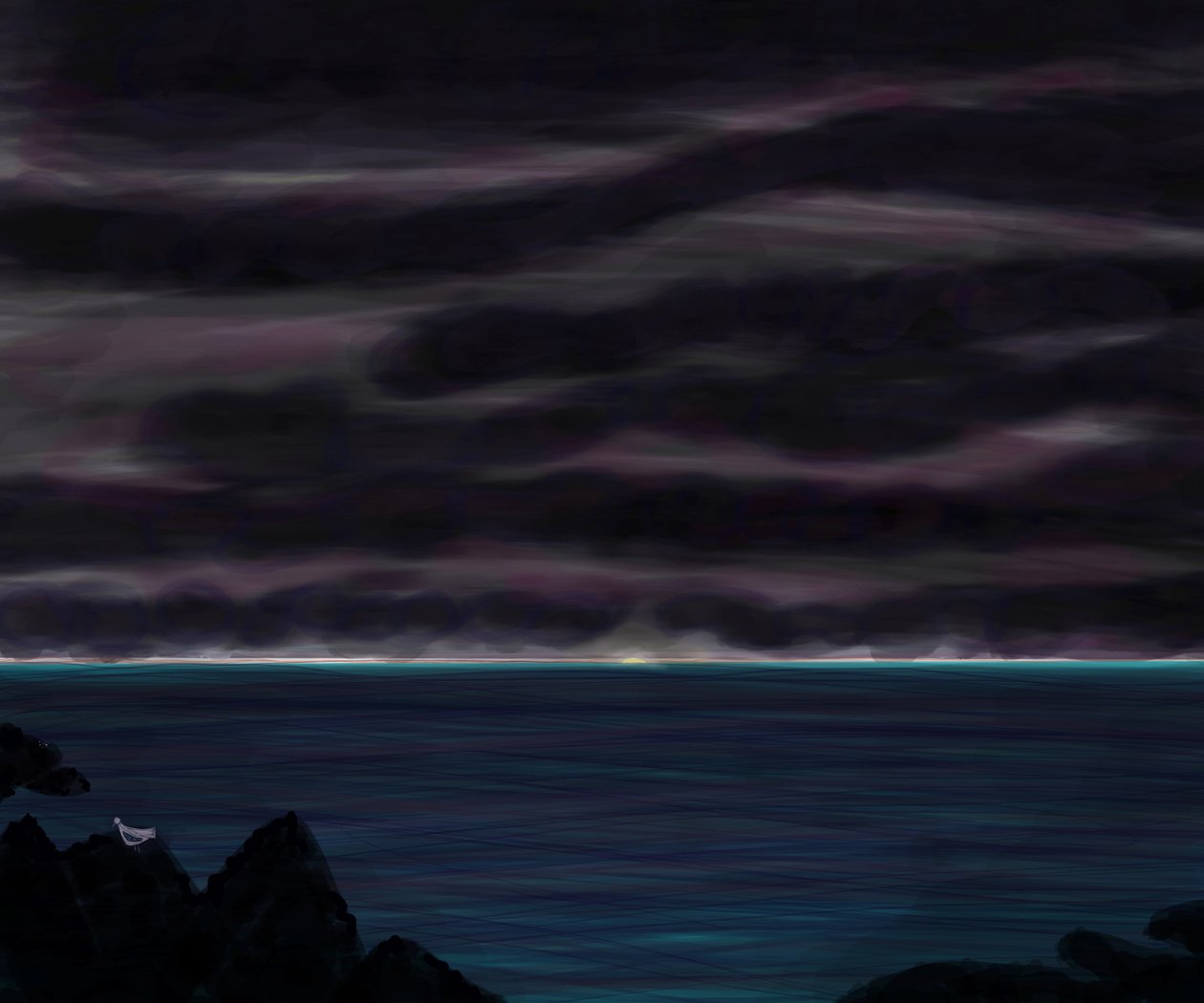 Ocean and Sky with Bird at Night by Evan Sklar