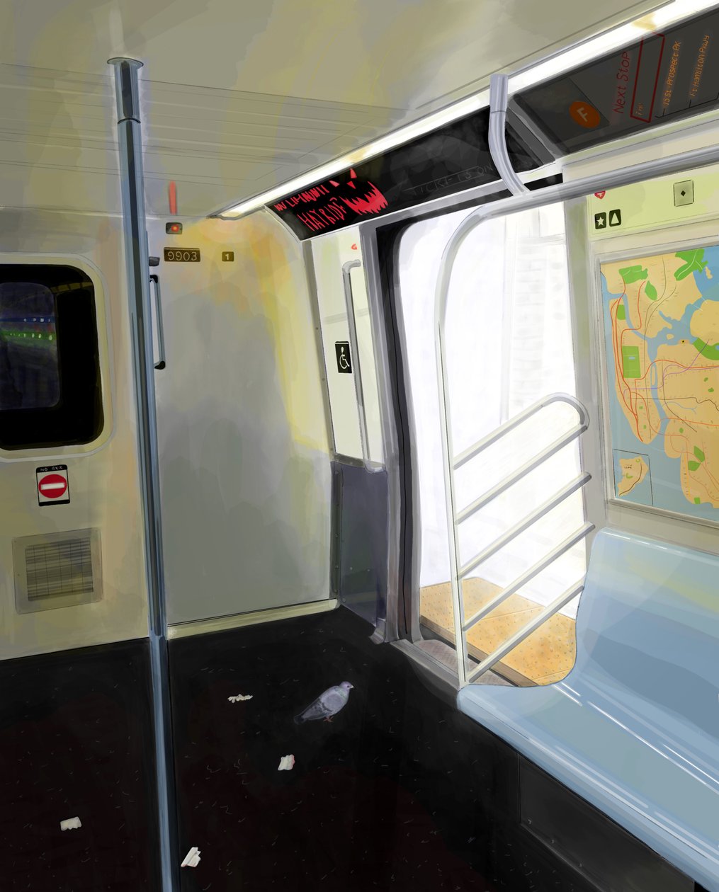 Pigeon On Subway by Evan Sklar
