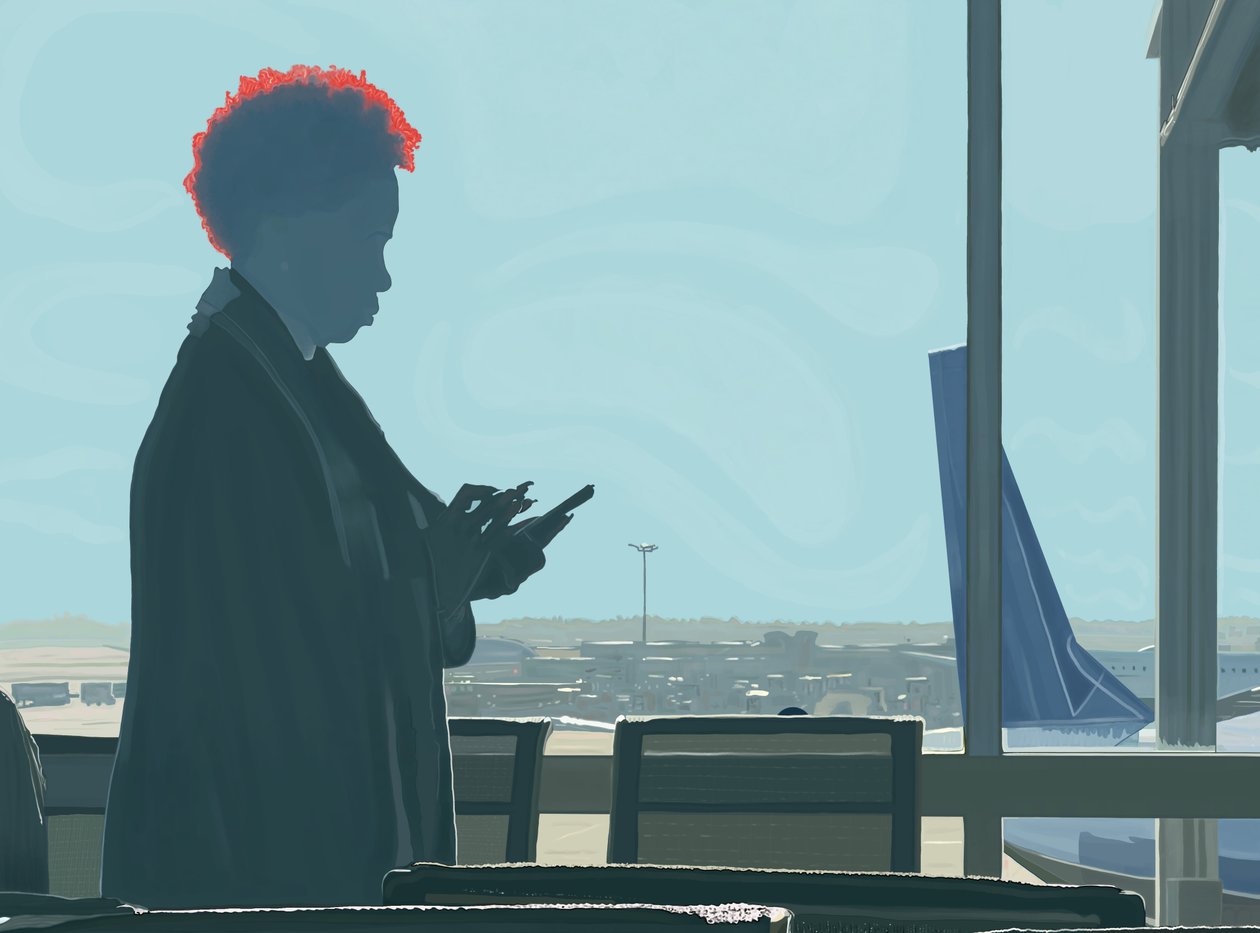 Woman Waiting at Airport by Evan Sklar