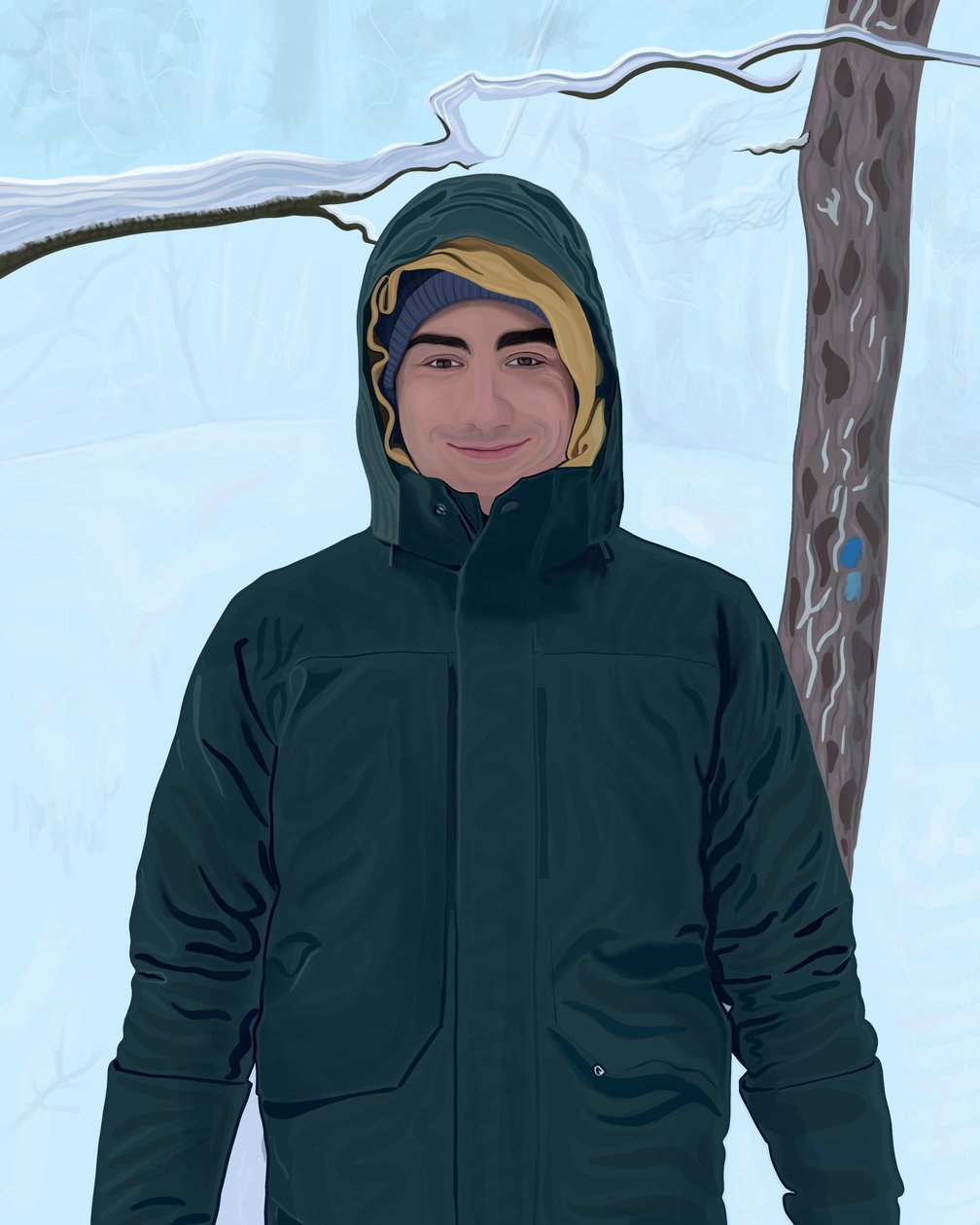 Young Man In Green Parka In Snow by Evan Sklar