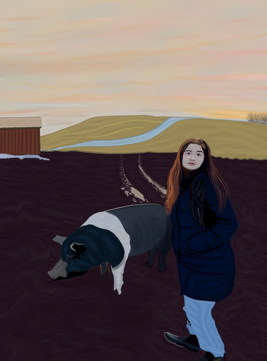 Young Woman and Pig, c.2020-24 by Evan Sklar