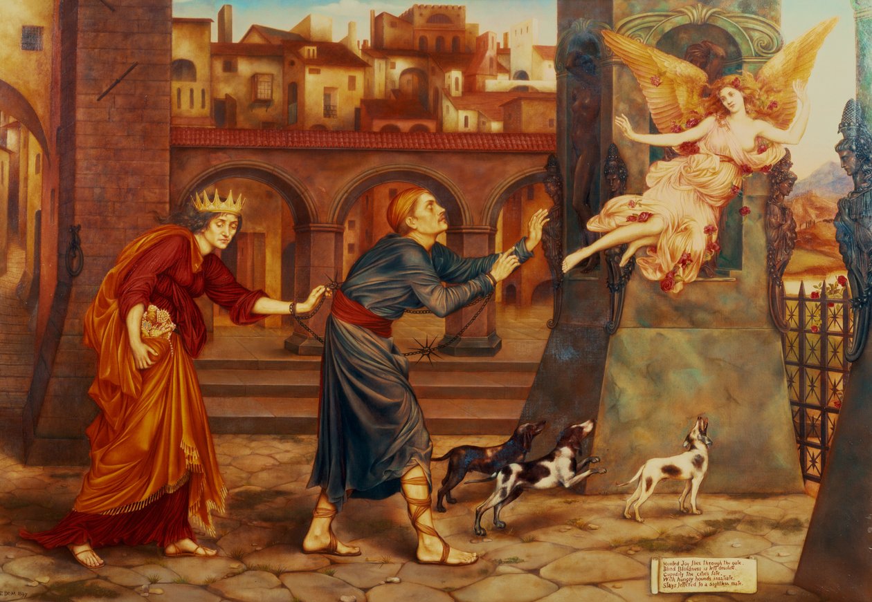 Blindness and Cupidity Chasing Joy from the City, 1897 by Evelyn De Morgan