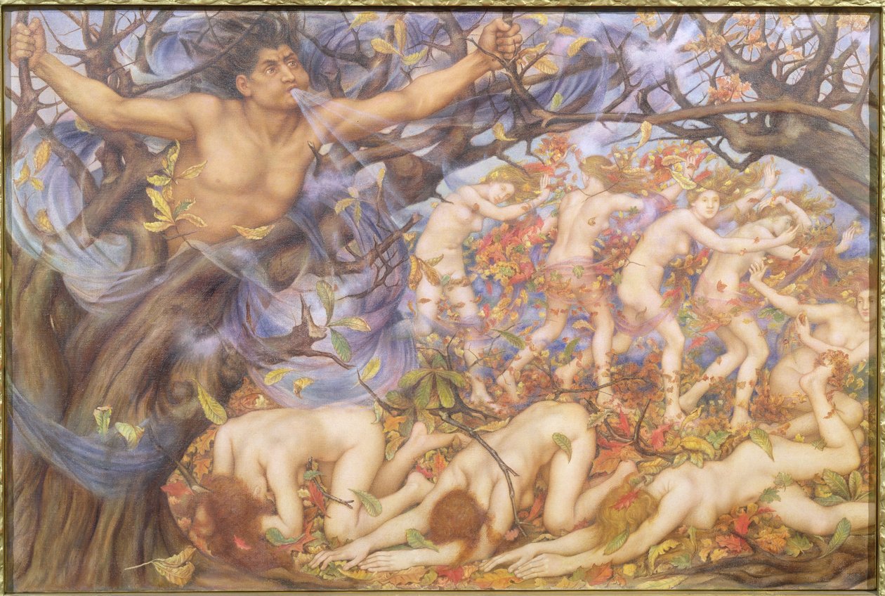 Boreas and Fallen Leaves by Evelyn De Morgan