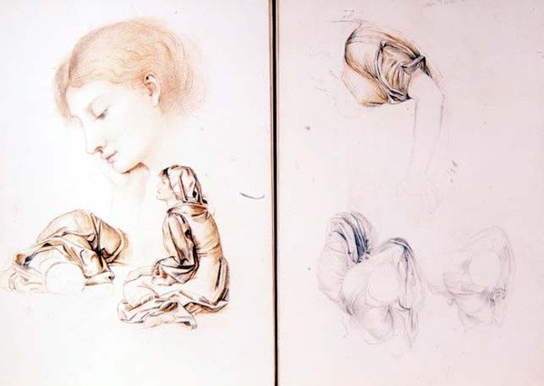 Six studies of female models, two pages from one of the artist