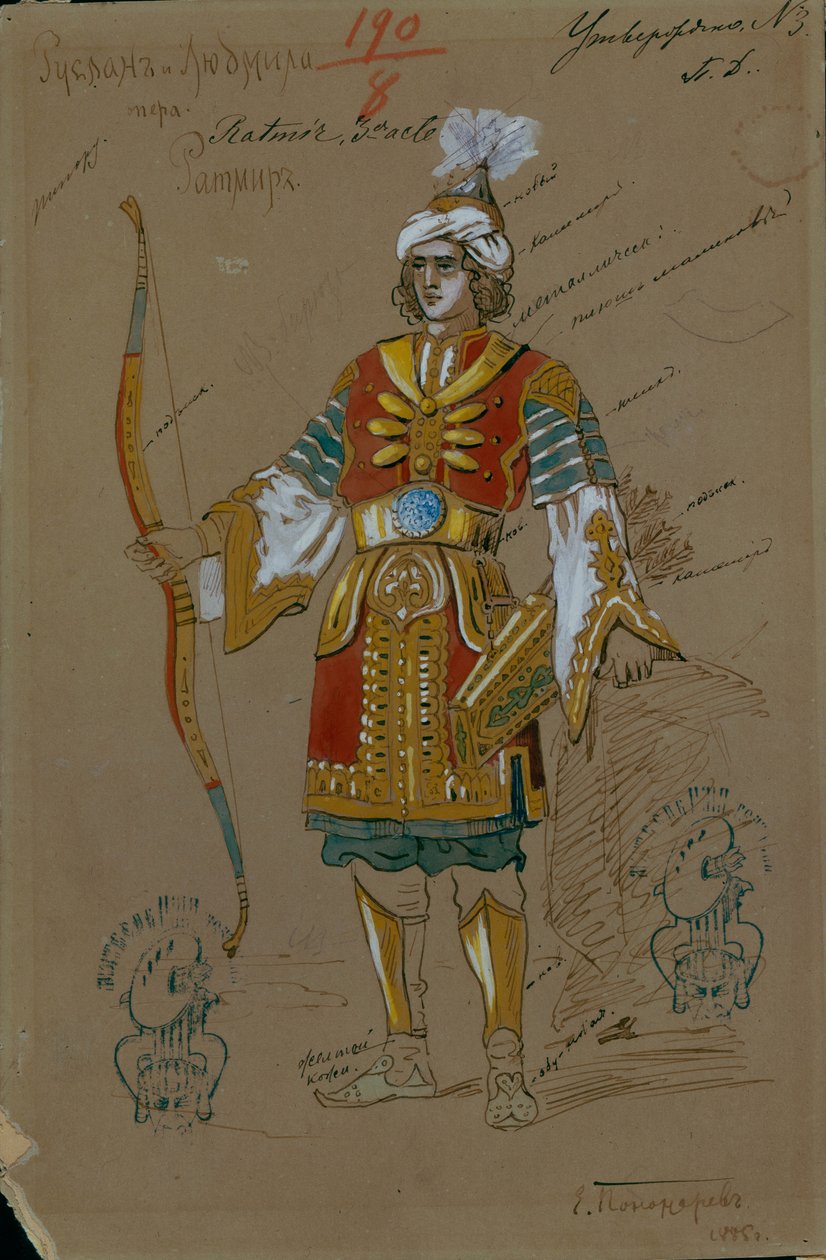 Costume Design for the Opera Ruslan and Lyudmila by M. Glinka by Evgeni Petrovich Ponomarev