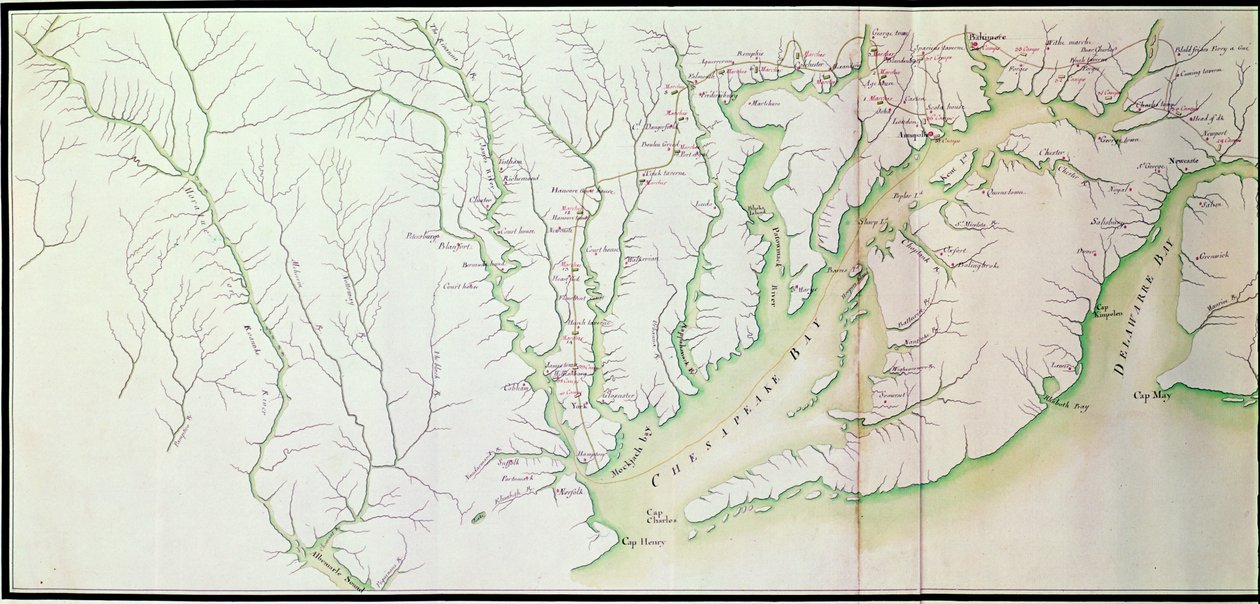 General map of the camps and march of the army in America on the orders of Rochambeau, detail of the left side, from Guerre de l