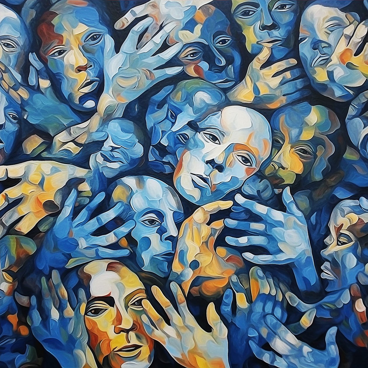 A crowd of faces on canvas, Contemporary wall Art painting by F. Abderrahim