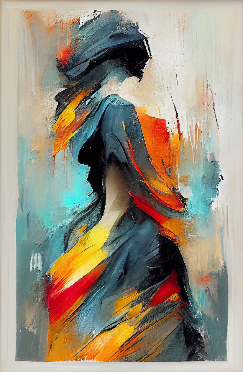 Abstract Impressionist Oil Painting of a Woman Dancing by F. Abderrahim