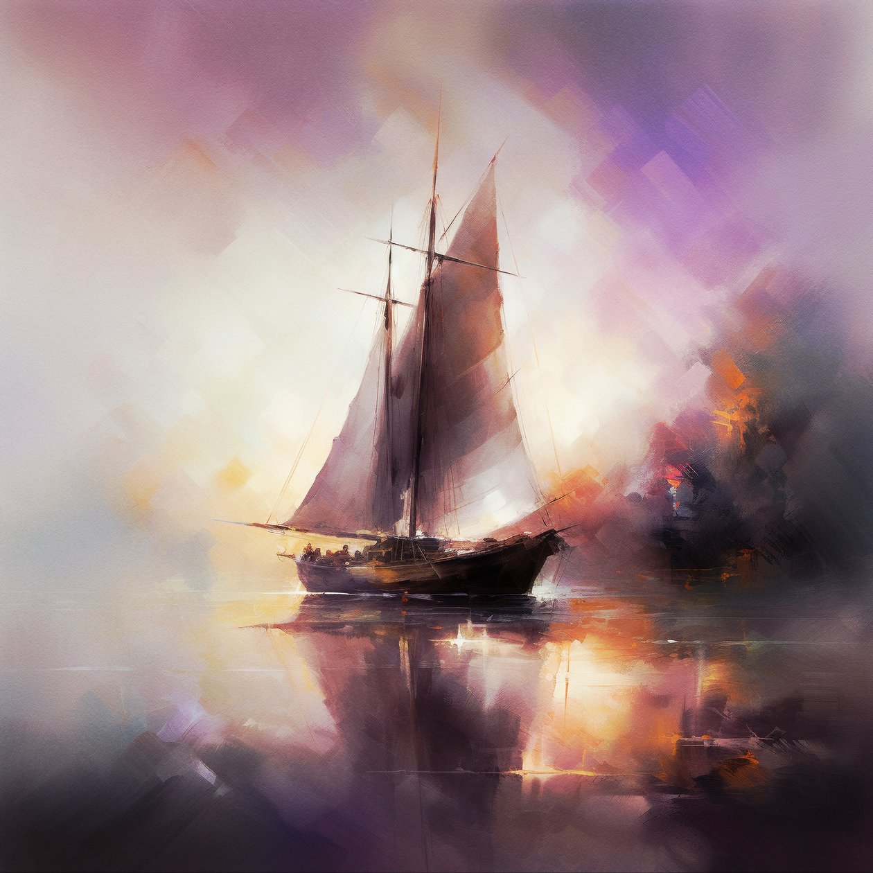 Abstract Painting of a Sailboat in Seascape, Wall Art by F. Abderrahim