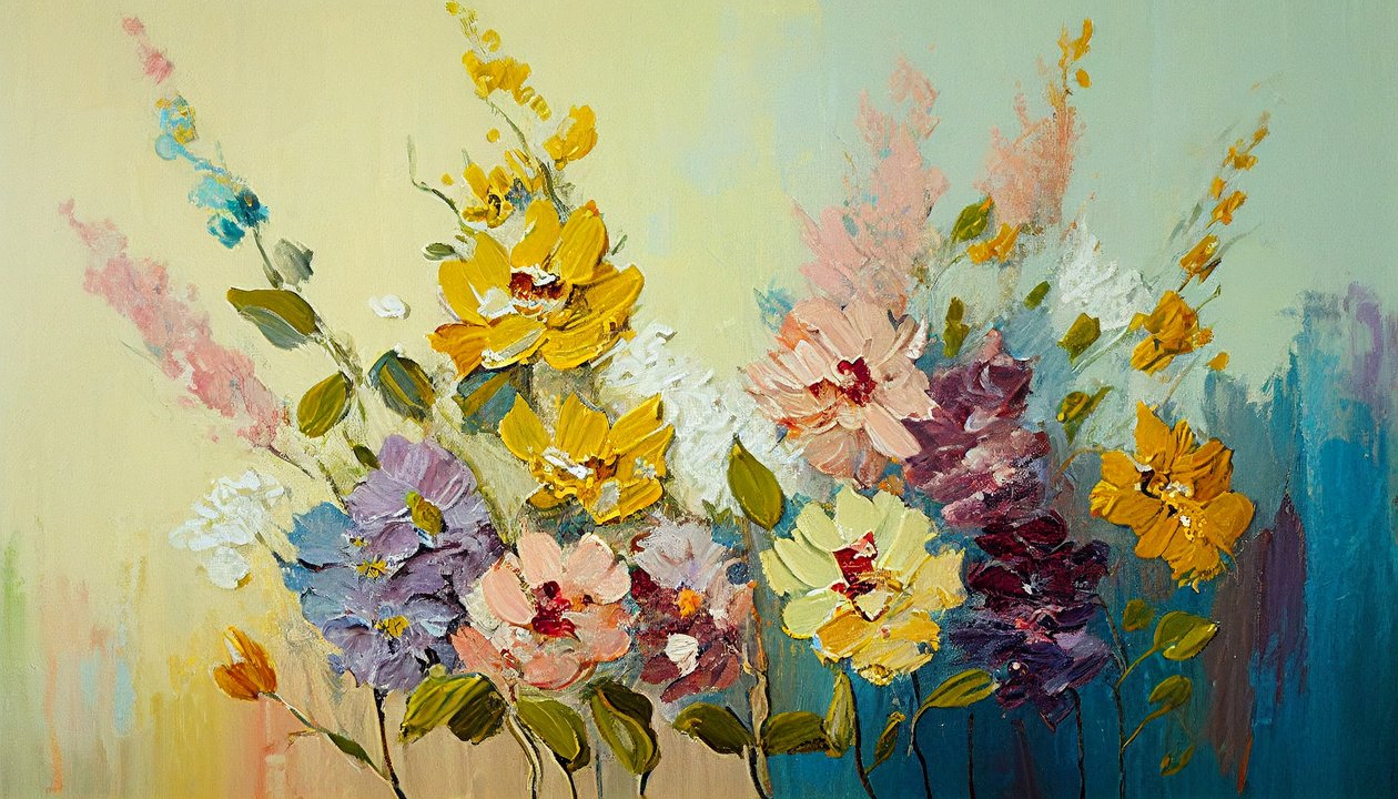 Antique Flowers in Vase, Abstract Floral by F. Abderrahim