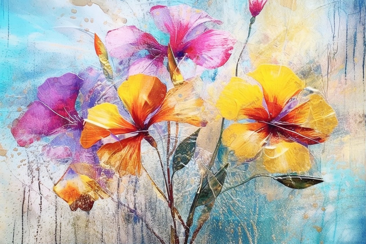 Beautiful Flowers Background, AI generated Oil Floral Art Painting by F. Abderrahim