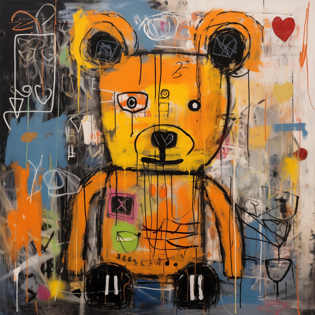Decor Cute Bear Abstract Painting, Jean Michel Basquiat Style by F. Abderrahim