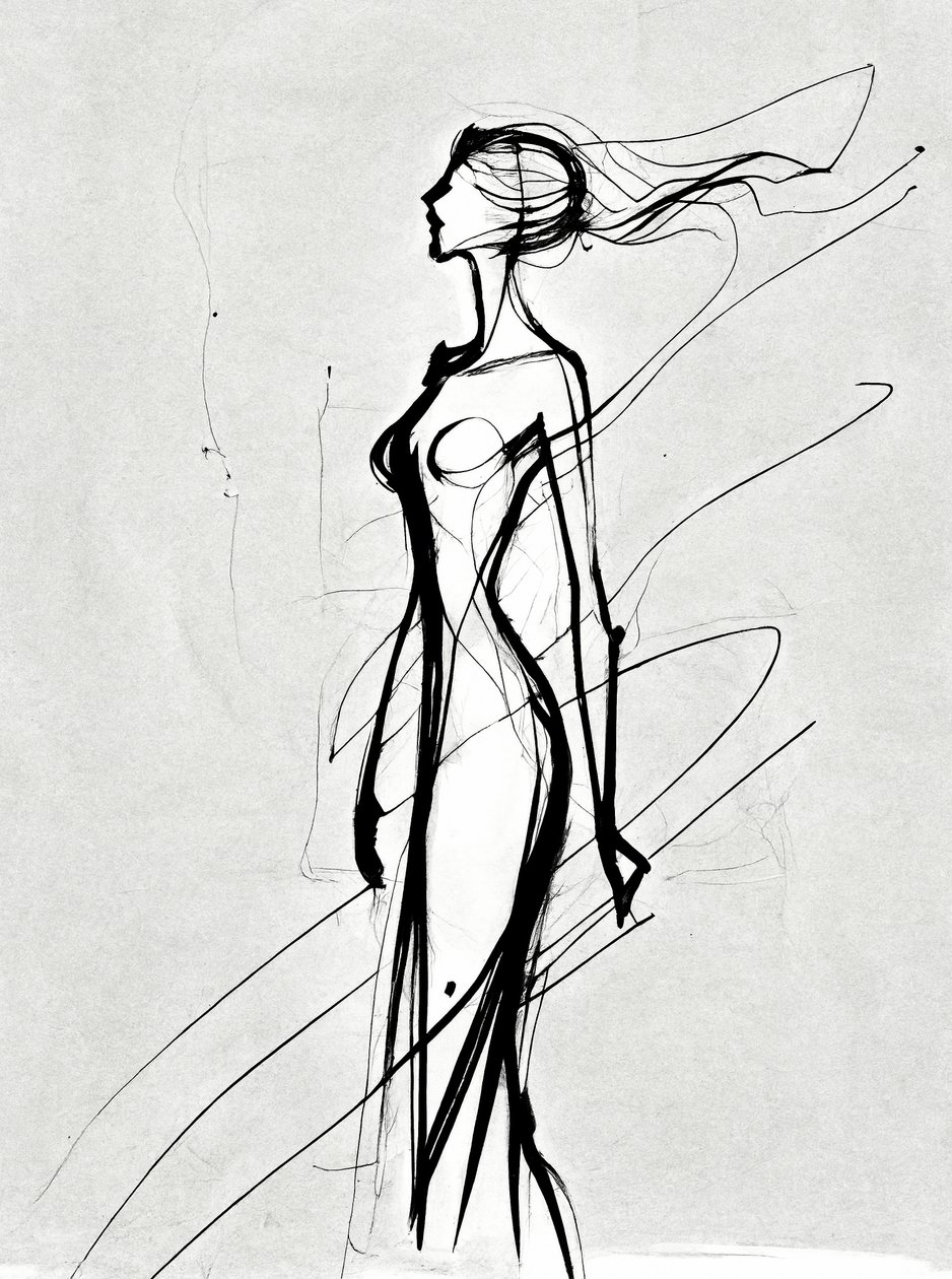 Girls Silhouette Line Drawing, Minimalist by F. Abderrahim