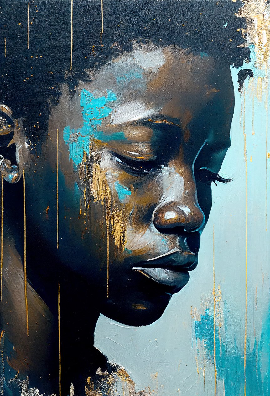 Abstract Young African Man on Canvas by F. Abderrahim