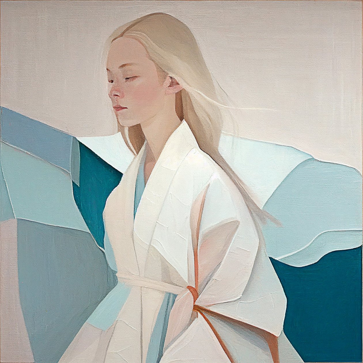 Portrait of a Beautiful Blonde Woman, Abstract Painting by F. Abderrahim