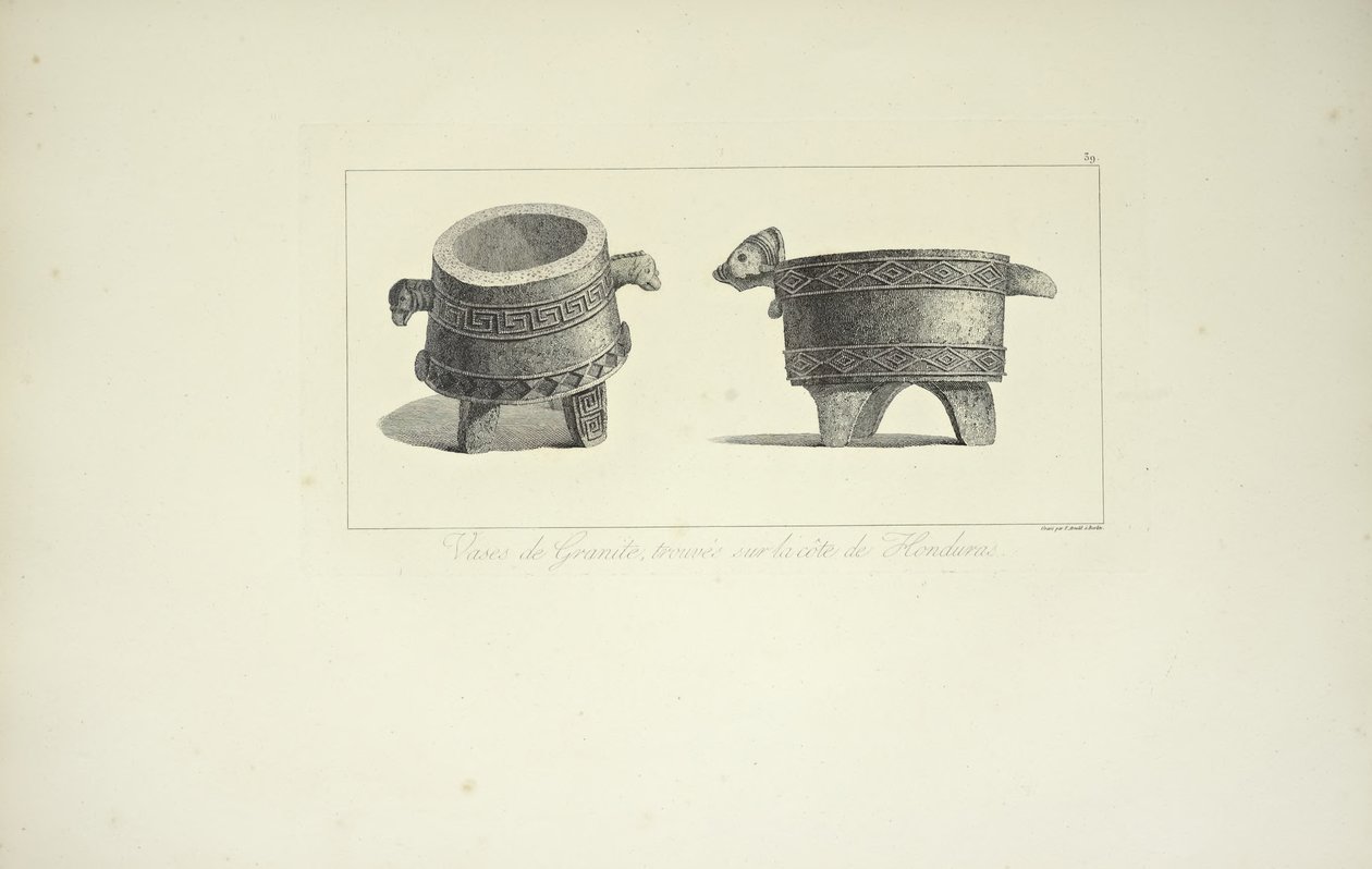 Vases in Granite, Found on the Coast of Honduras, illustration from "Views of the Cordilleras and Monuments of the Indigenous Peoples of America" by Alexander von Humboldt and Aime Bonpland, 1813 by F. Arnold