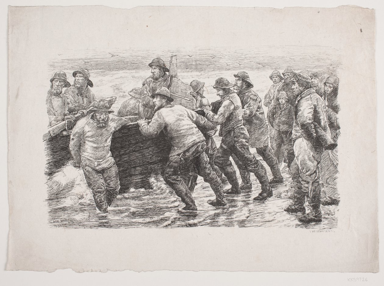Fishermen Preparing to Launch a Boat by F. Hendriksen