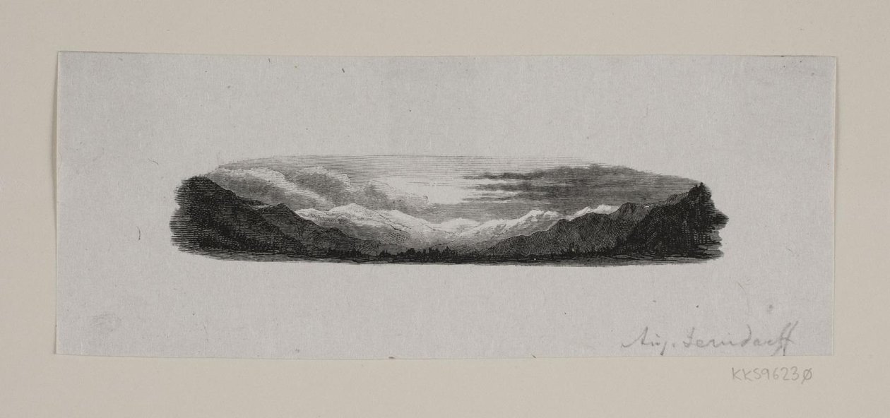Vignet. Snow-Covered Mountains by F. Hendriksen