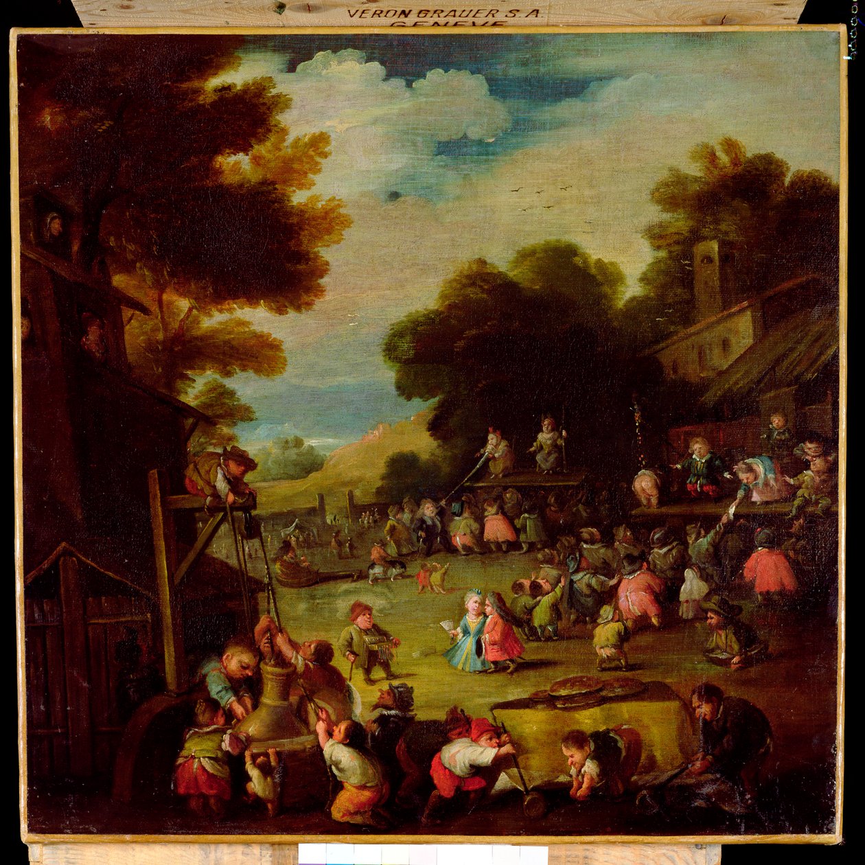 Pygmies at a Fair, Drawing Water from a Well in the Foreground and Watching Theatrical Performances Beyond by Faustino Bocchi or Boccasi
