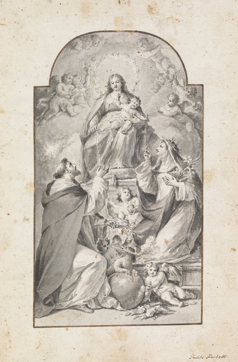 Design for an Altar Painting: Saint Dominic and Saint Catherine of Siena Receiving the Rosary by Fedele Fischetti