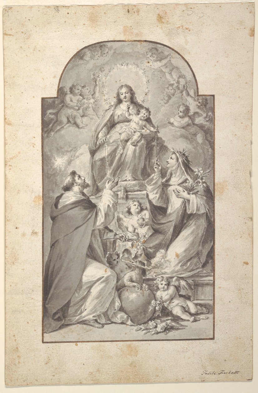 Design for an Altar Painting, Saint Dominic and Saint Catherine of Siena Receiving the Rosary from the Virgin and Child by Fedele Fischetti