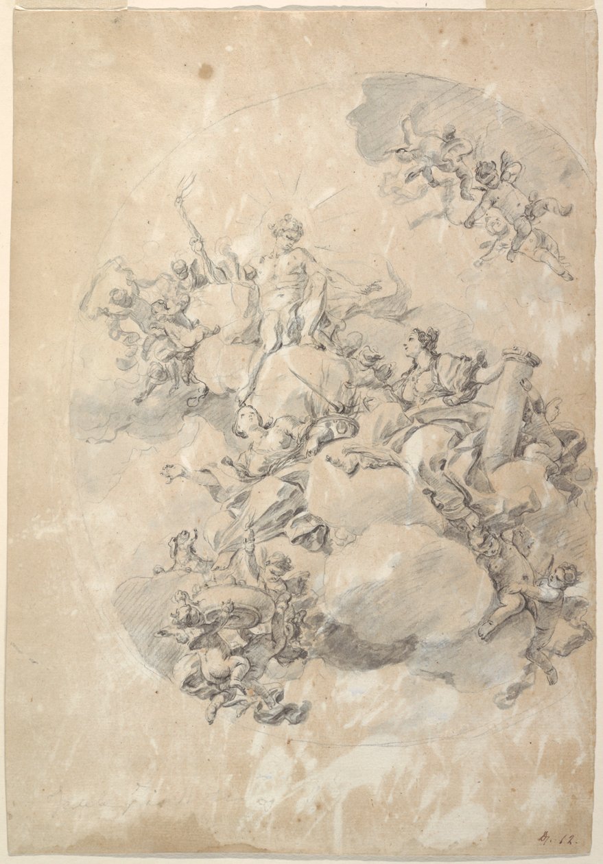 Study for an Oval Ceiling Design, Apollo, Strength, and Love by Fedele Fischetti