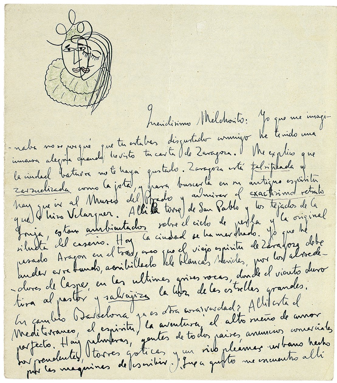Autograph Letter to Melchor Fernandez Alamgro, Granada by Federico Garcia Lorca