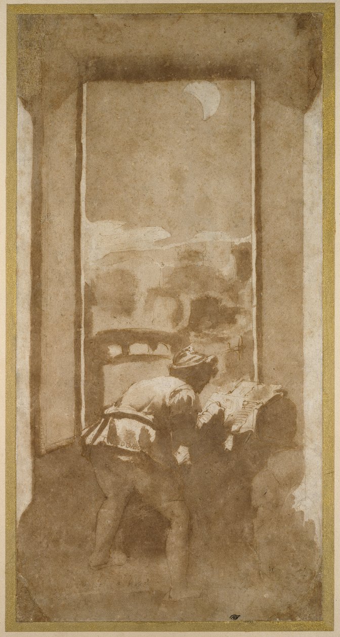 Man Drawing by Moonlight from the Window of a House by Federico Zuccaro
