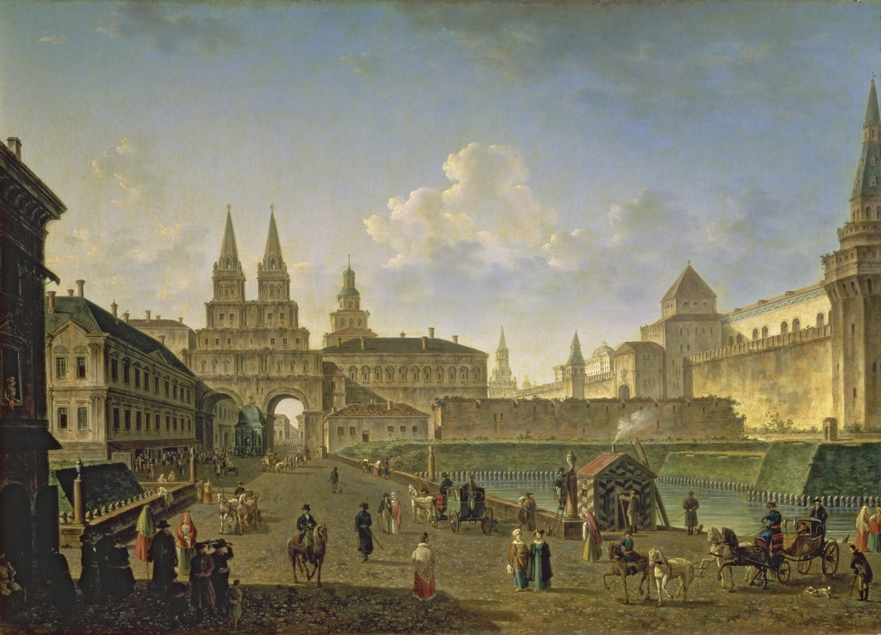 View of the Voskresensky and Nikolsky Gates and the Neglinny Bridge from Tverskay Street in Moscow, 1811 by Fedor Yakovlevich Alekseev