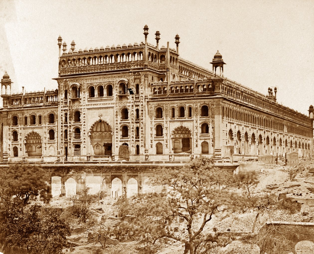 Exterior of Asoph-ou Dowlahs Emambara and grounds, Lucknow by Felice Beato