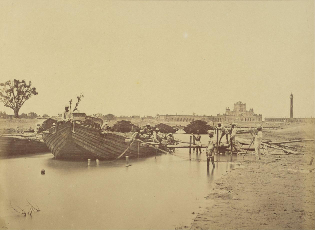 Bridge of Boats Below the Martiniere College on the Gomti River by Felice Beato