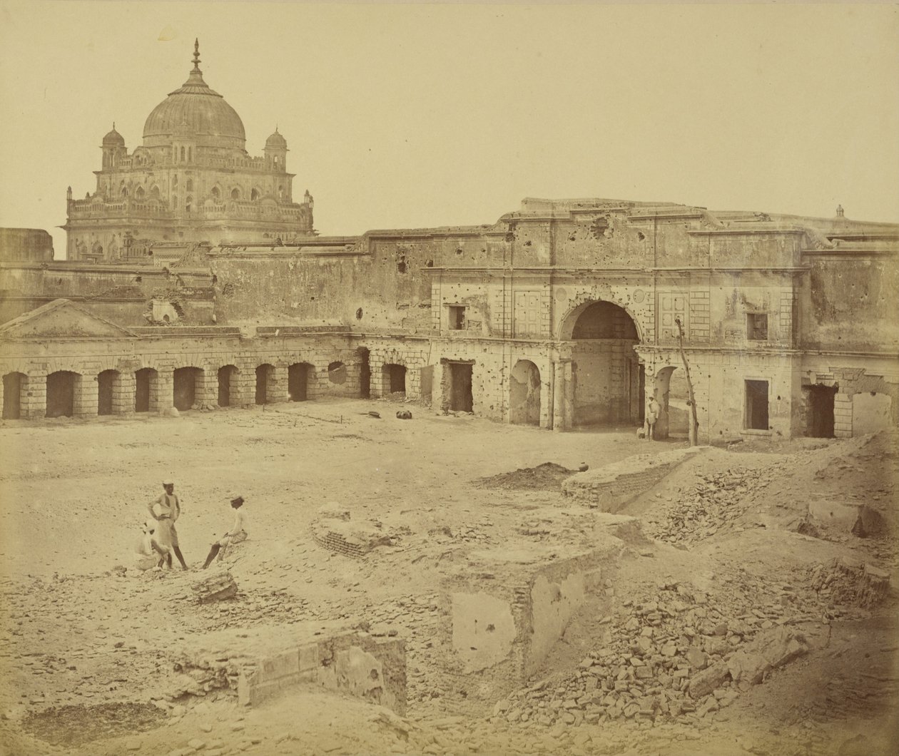 Lesser Court of the Residency Occupied by Cavalry by Felice Beato