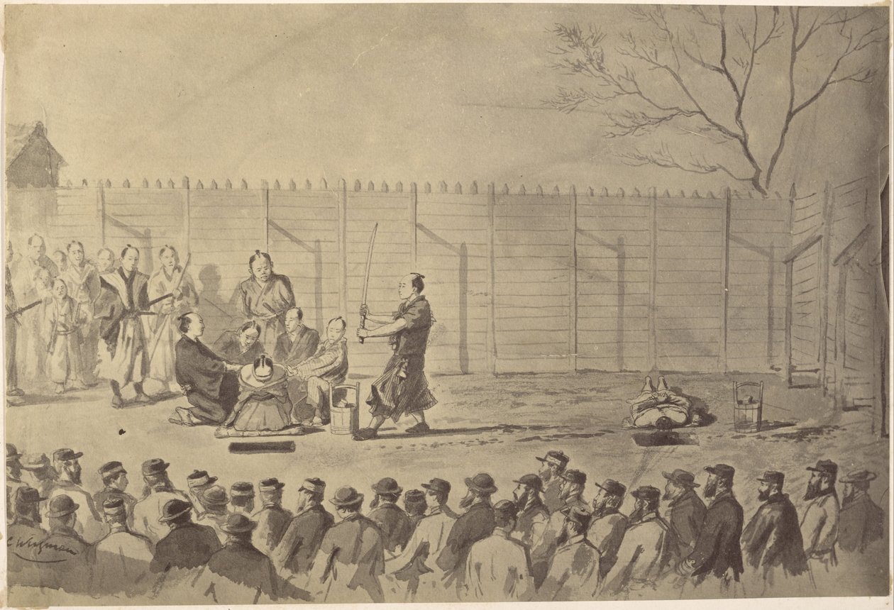 Photographic Copy of a Drawing of a Japanese Man About to Be Beheaded by Charles Wirgman by Felice Beato