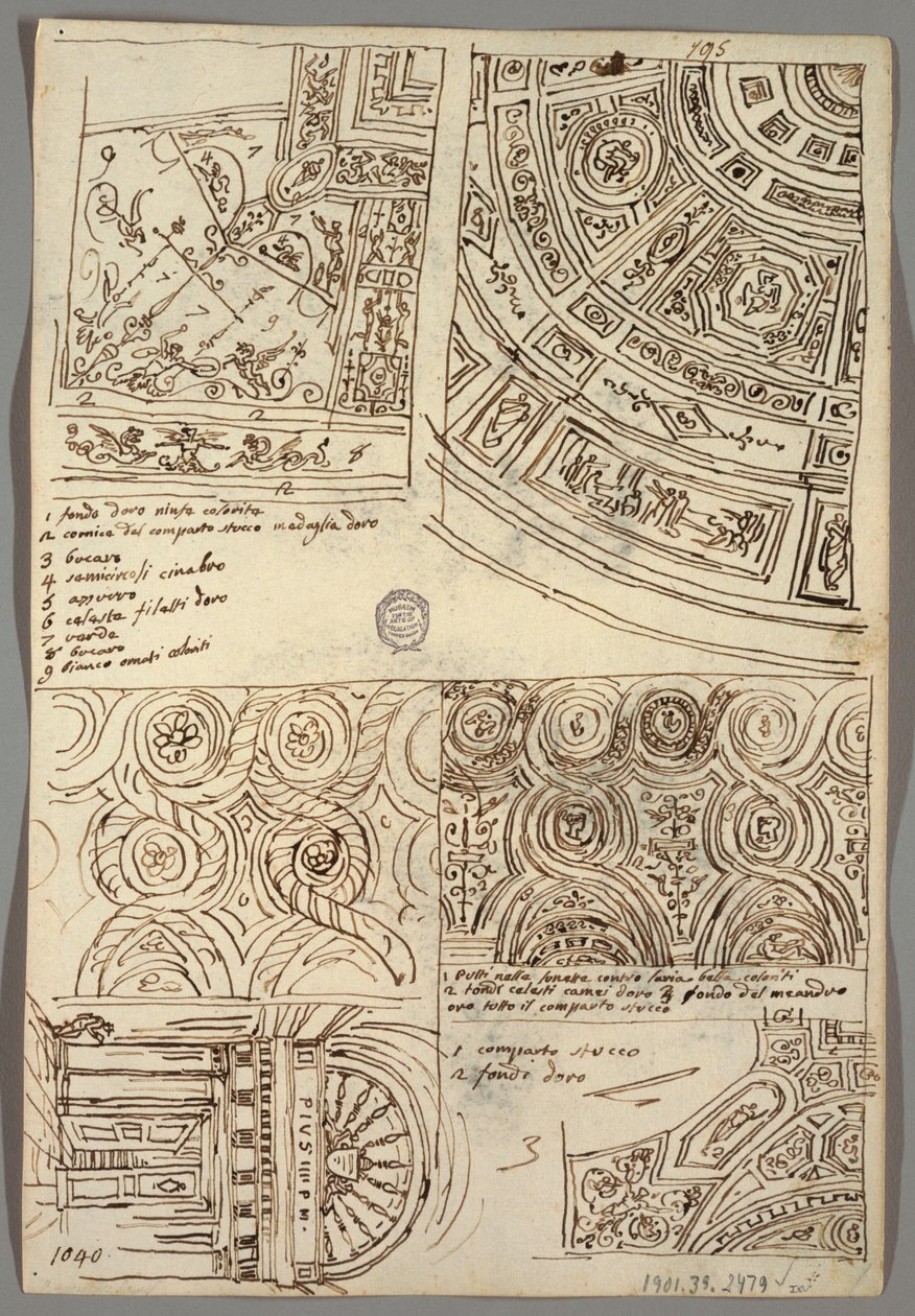 Decorative Studies for Ceilings; Verso: Head in Profile with Antique Helmet by Felice Giani