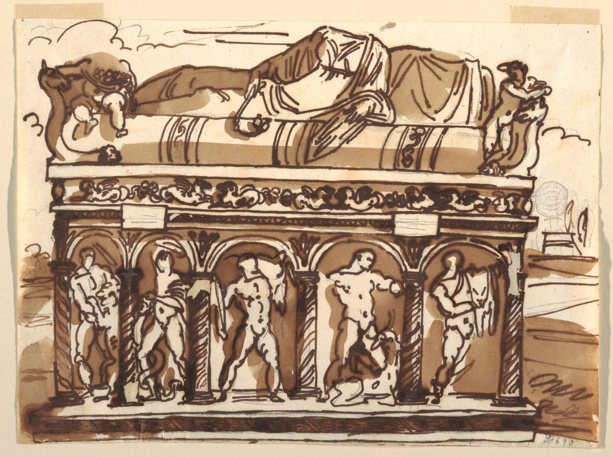 A Roman Sarcophagus in the Vatican Museum, ca. 1820 by Felice Giani